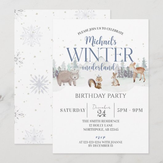 Winter Onederland Verjaardag, Dier 1e Verjaardag Kaart (Voorkant / Achterkant)