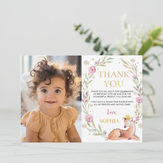 Winter Onederland Verjaardag Foto Dank je Kaart (Staand voorkant)