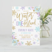 Winter ONEderland Verjaardag Gouden Paarse Sneeuwv Kaart (Staand voorkant)