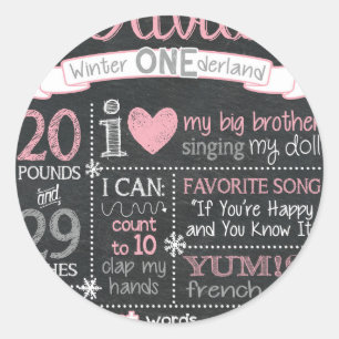 Winter ONEderland Verjaardag Krijtbord Teken Ronde Sticker