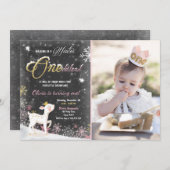 Winter Onederland verjaardag: Roze gouhert Kaart (Voorkant / Achterkant)