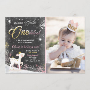 Winter Onederland verjaardag: Roze gouhert Kaart