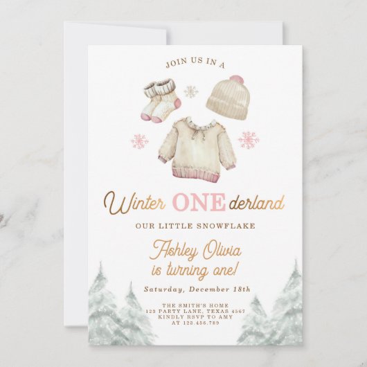 Winter ONEderland Verjaardag Sneeuw Eerste 1e Meis Kaart (Voorkant)