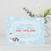 Winter ONEderland Verjaardag Sneeuwman en Pinguïn Kaart (Staand voorkant)