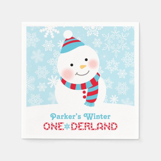 Winter ONEderland Verjaardag Sneeuwman Feest Servetten (Voorkant)