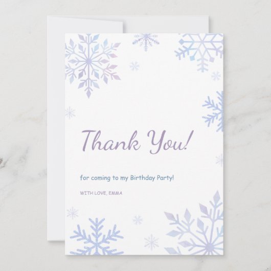 Winter Onederland Verjaardag Sneeuwvlokken Dank u Kaart (Voorkant)