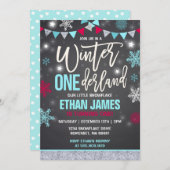 Winter ONEderland Verjaardag Uitnodiging blauw & r (Voorkant / Achterkant)