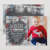 Winter ONEderland Verjaardag Uitnodiging Blauw Roo (Voorkant / Achterkant)