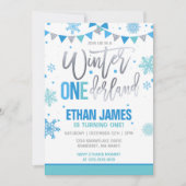 Winter ONEderland Verjaardag Uitnodiging Blauw & W (Voorkant)