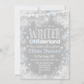 Winter ONEderland Verjaardag Uitnodiging Blauw Wit (Voorkant)