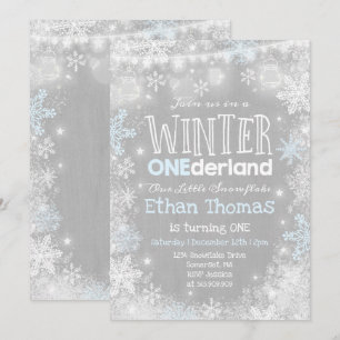 Winter ONEderland Verjaardag Uitnodiging Blauw Wit