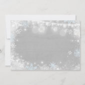 Winter ONEderland Verjaardag Uitnodiging Blauw Wit (Achterkant)