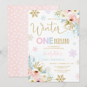 Winter ONEderland Verjaardag Uitnodiging Gold Pink