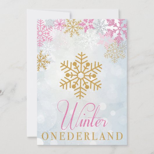 Winter Onederland Verjaardag Uitnodiging Goud & Ro (Achterkant)