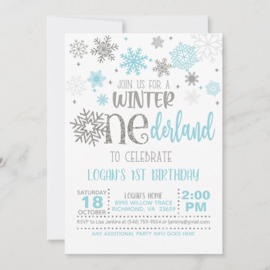 Winter ONEderland Verjaardag Uitnodiging - Jongen (Voorkant)