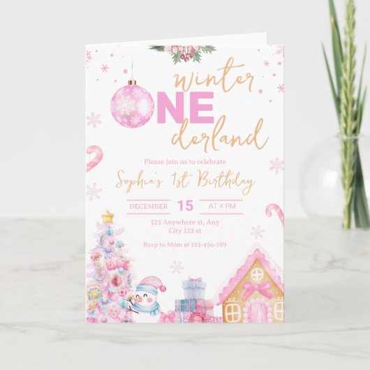 Winter Onederland Verjaardag Uitnodiging, Kerstmis (Voorkant)