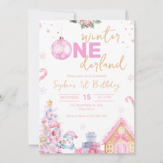 Winter Onederland Verjaardag Uitnodiging, Kerstmis Kaart (Voorkant)