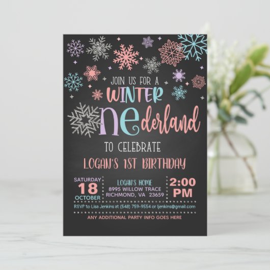 Winter ONEderland Verjaardag Uitnodiging - PPB - B (Staand voorkant)