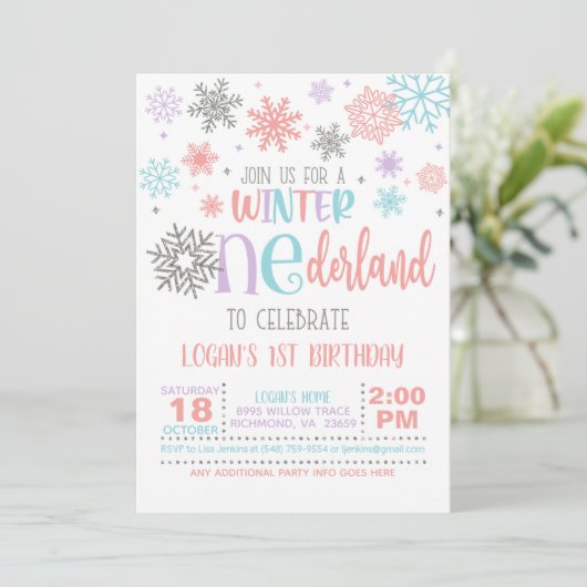 Winter ONEderland Verjaardag Uitnodiging - PPB - W (Staand voorkant)