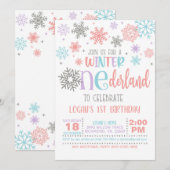 Winter ONEderland Verjaardag Uitnodiging - PPB - W (Voorkant / Achterkant)