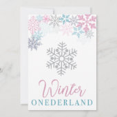 Winter Onederland Verjaardag Uitnodiging Roze & Bl (Achterkant)