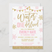 Winter ONEderland Verjaardag Uitnodiging Roze & Go (Voorkant)