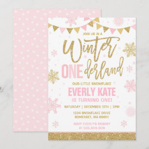 Winter ONEderland Verjaardag Uitnodiging Roze & Go