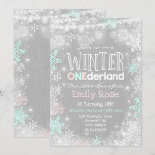 Winter ONEderland Verjaardag Uitnodiging Roze Munt