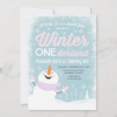 Winter ONEderland Verjaardag Uitnodiging Sneeuwman (Voorkant)