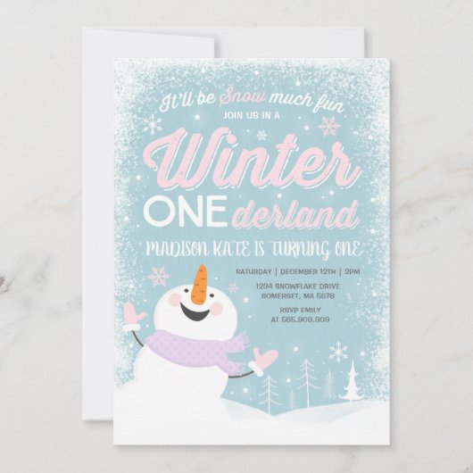 Winter ONEderland Verjaardag Uitnodiging Sneeuwman (Voorkant)