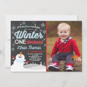 Winter ONEderland Verjaardag Uitnodiging Sneeuwman (Voorkant)