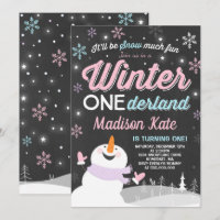Winter ONEderland Verjaardag Uitnodiging Sneeuwman