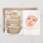 Winter Onederland verjaardag uitnodiging Sneeuwroz (Voorkant / Achterkant)