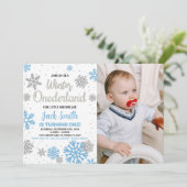 Winter Onederland Verjaardag Uitnodigingen Blauw F (Staand voorkant)