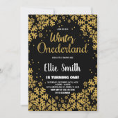 Winter ONEderland Verjaardag Uitnodigingen Goud Zw (Voorkant)