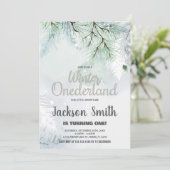Winter ONEderland Verjaardag Uitnodigingen Pine Gr (Staand voorkant)