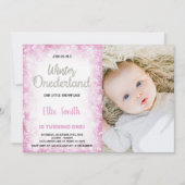 Winter Onederland Verjaardag Uitnodigingen Roze Fo (Voorkant)