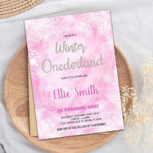 Winter ONEderland Verjaardag Uitnodigingen Roze Gl