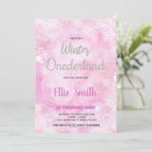 Winter ONEderland Verjaardag Uitnodigingen Roze Gl (Staand voorkant)