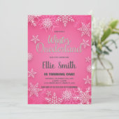 Winter ONEderland Verjaardag Uitnodigingen Roze Sn (Staand voorkant)