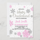 Winter Onederland Verjaardag Uitnodigingen Roze Wi (Voorkant)