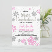 Winter Onederland Verjaardag Uitnodigingen Roze Wi (Staand voorkant)