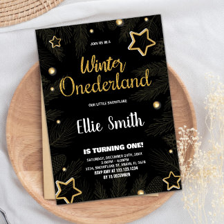 Winter ONEderland Verjaardag Uitnodigingen Ster Zw