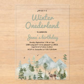 Winter ONEderland Verjaardag | Waterverf Deer Acryl Uitnodigingen (Voorkant)