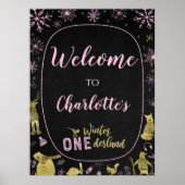 Winter Onederland Verjaardag Welkomstbord Sneeuwvl Poster (Voorkant)