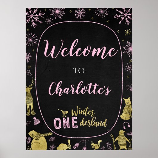 Winter Onederland Verjaardag Welkomstbord Sneeuwvl Poster (Voorkant)