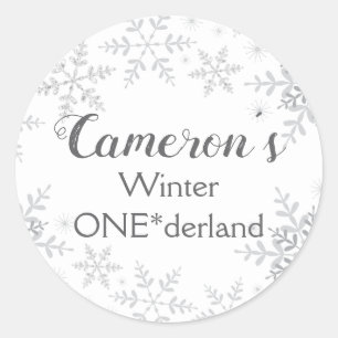 Winter ONEderland Verjaardag Zilveren Glitter Ronde Sticker