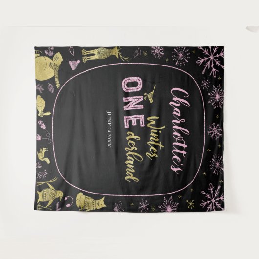 Winter Onederland Verjaardagsachtergrond Sneeuwvlo Wandkleed (Voorkant (horizontaal))