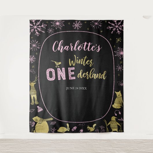 Winter Onederland Verjaardagsachtergrond Sneeuwvlo Wandkleed (Voorkant)