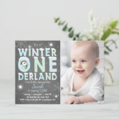 Winter Onederland verjaardagsfeest nodigt Boy Blue Kaart (Staand voorkant)